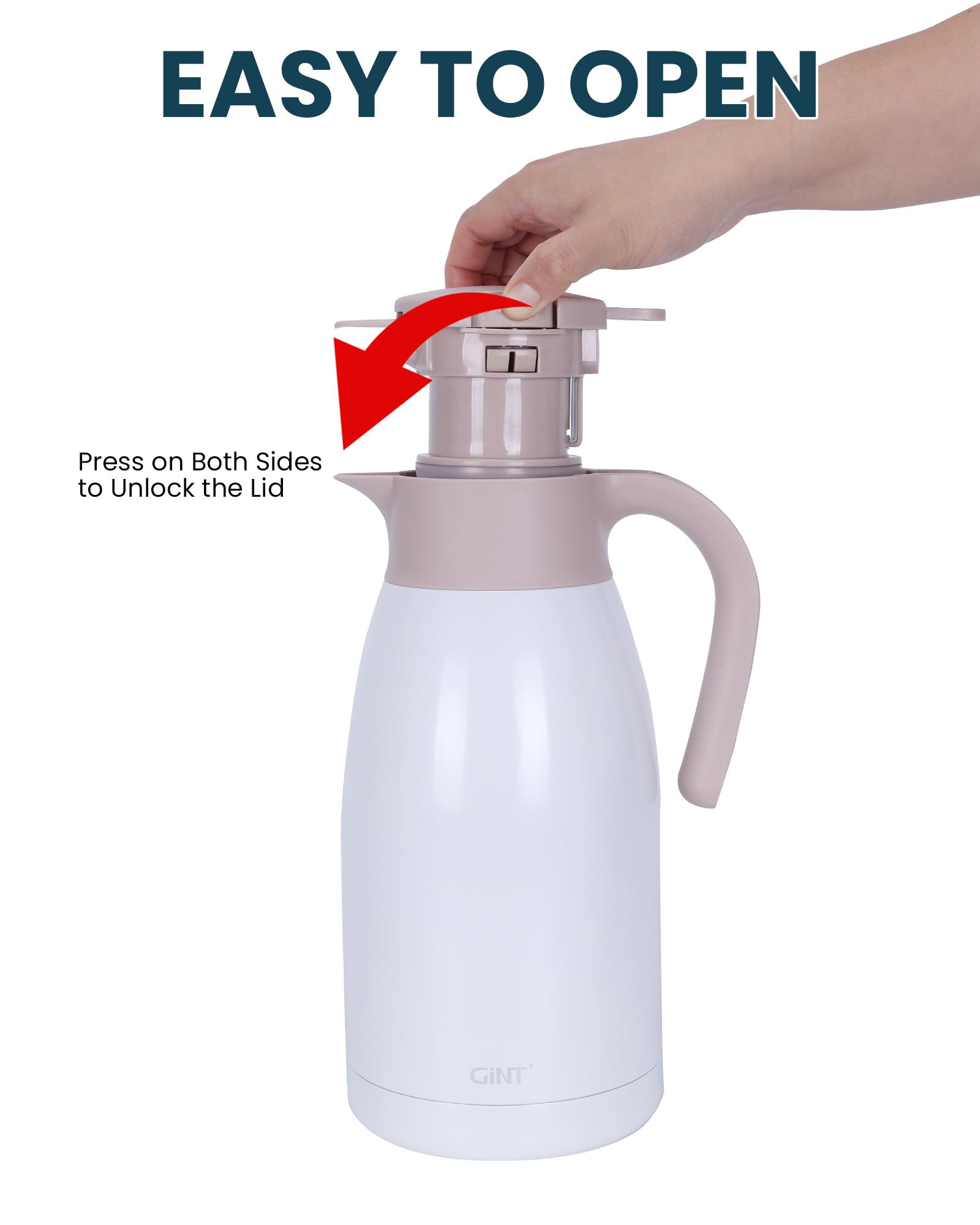 GiNT Jarra de café térmica de acero inoxidable con tapa, termo de doble pared al vacío, retención de calor de 12 horas, 1,9 L, color blanco