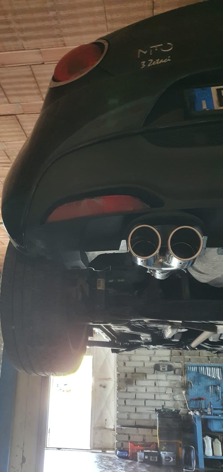 Terminale di Scarico in Acciaio Inossidabile per Fiat Punto, Grande Punto, Punto Evo, Alfa Mito, Tubolare Curvo con Uscite Doppie, Lucidato, 120cm