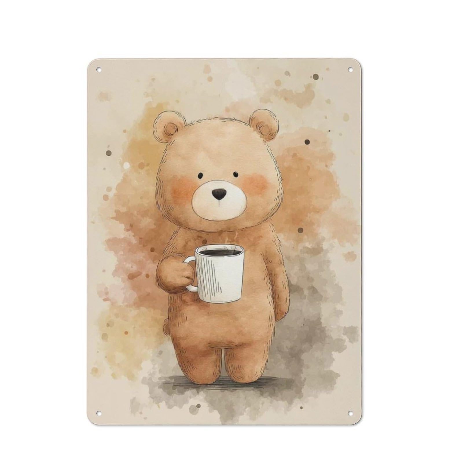 Junmoney Cute Bear With Coffee Metal Sign 40X30cm With For Hallway Wall, Rustic Decor, For Furnishing A New Hallway With Rustic Decor