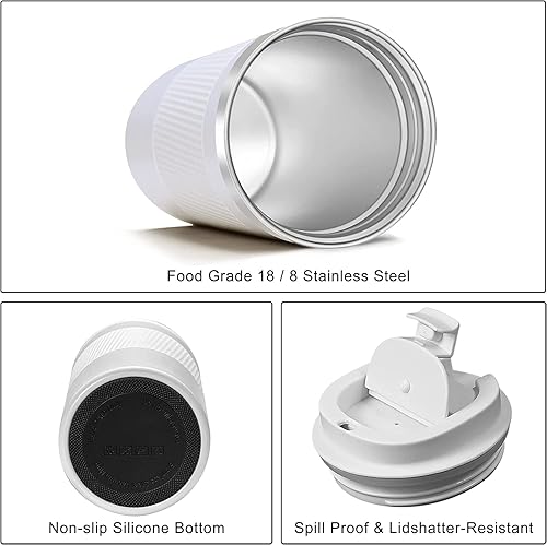 Miniatura 10 de Taza de café de viaje a prueba de derrames, a prueba de fugas, taza de café aislada de 12 onzas con tapa de rosca, vaso de acero inoxidable al