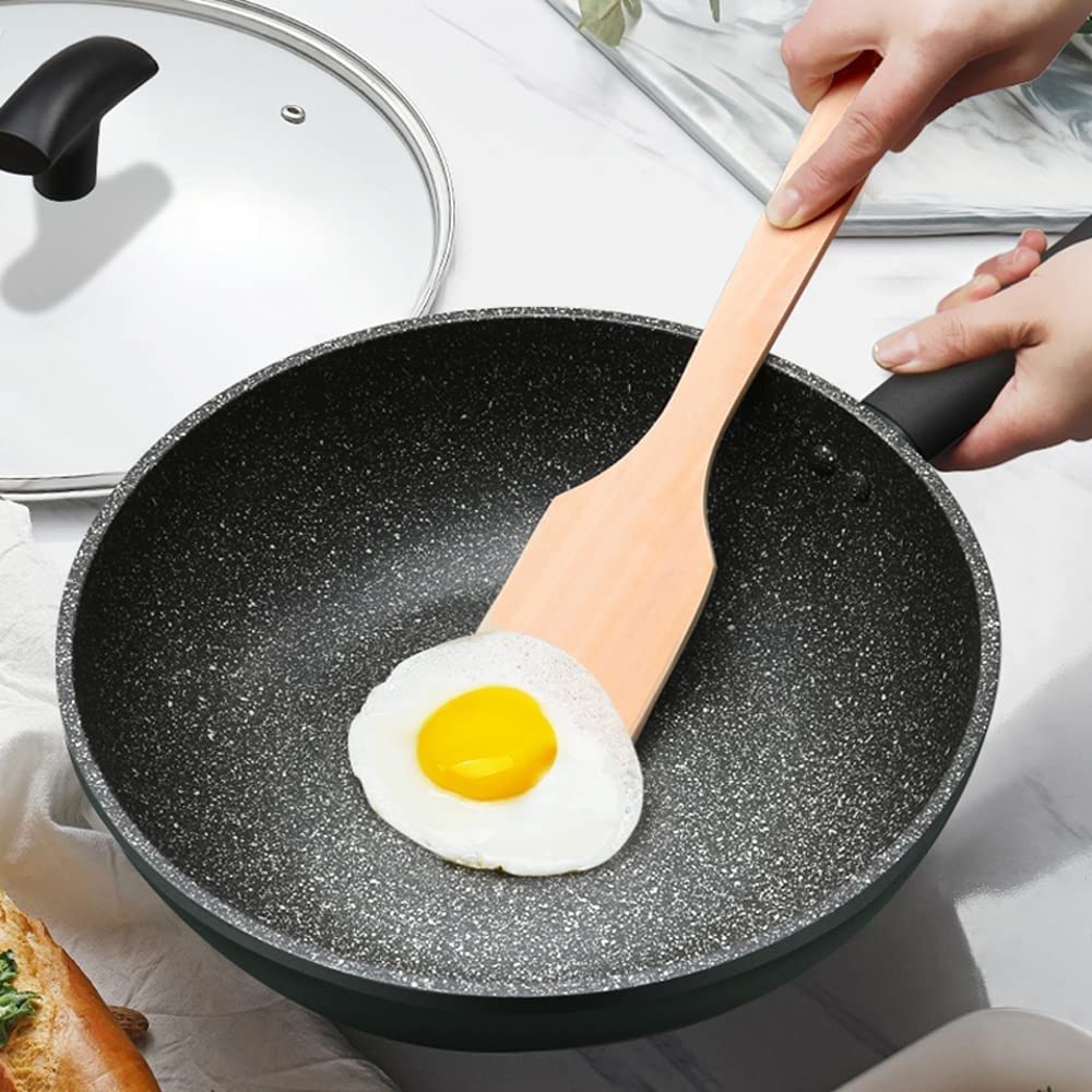 Wok Patelnia do smażenia z pokrywką, nieprzywierająca patelnia Woks, 100% powłoka wolna od PFOA, nieprzywierająca patelnia do gotowania, kompatybilna z indukcją, czarna (rozmiar: 28 cm)