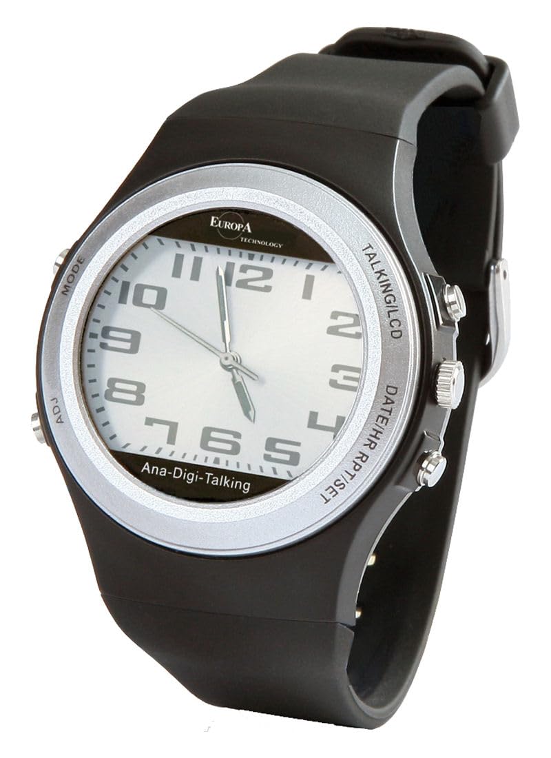 Reloj parlante Talking de hombre para ciegos, ancianos, personas con discapacidad visual o ciega. Anuncio de voz en italiano con alarma y calendario. Visualización analógica y/o