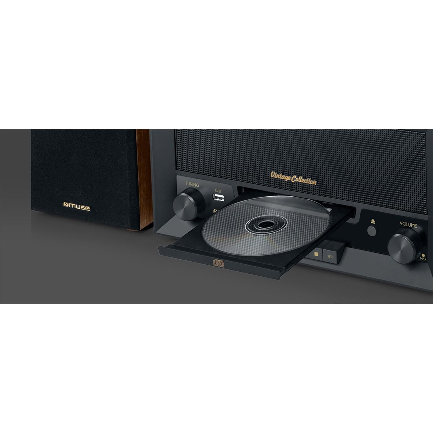 BMI Platine Vinyle Muse MT-120 MB avec système CD, Bluetooth, USB, stéréo 3 Vitesses 33/45/78 Tours+clé USB 32Go