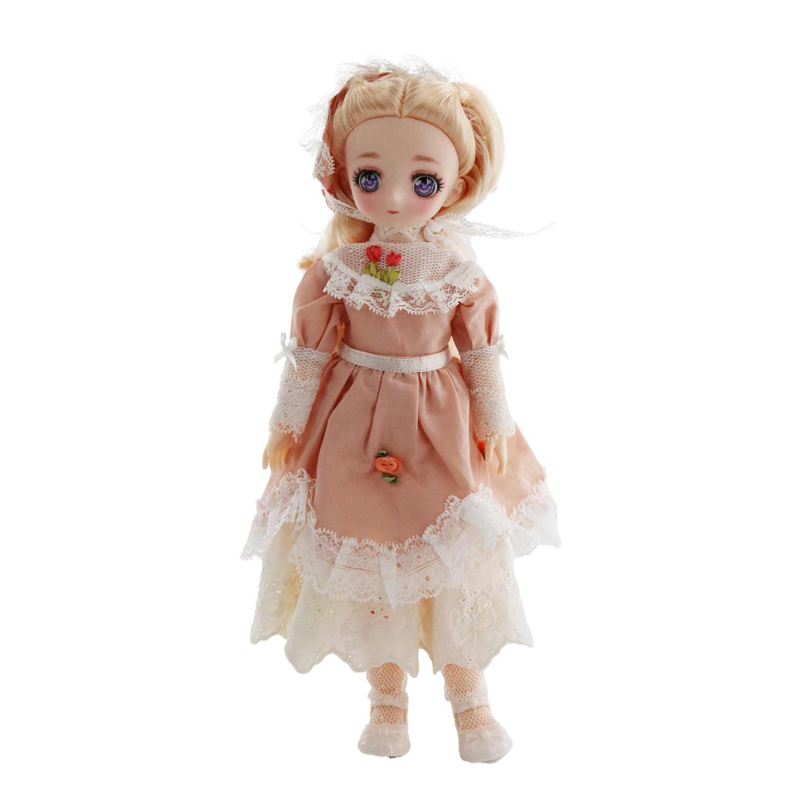 ONRRI 1/6 Scale Anime Doll, with Pink Dress, Embroidered, Jointed Body, Shoes, Stand (ZYDM041)