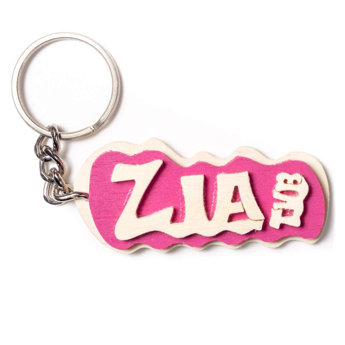 ArtePassione Handmade Wooden Keychain Zia TV, Wood, Fuchsia, 3 x 6 cm