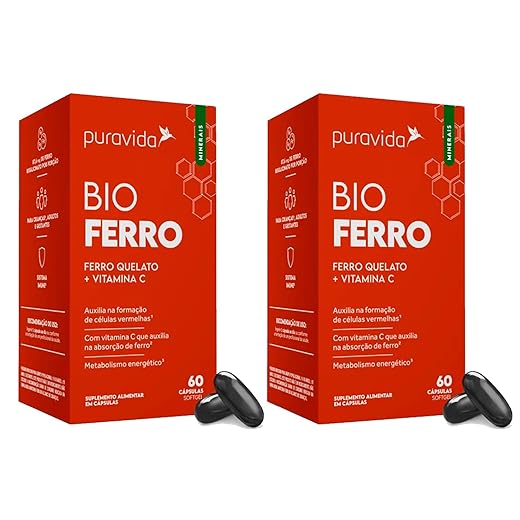 Kit 2x Bio Ferro - Ferro Quelato + Vitamina C - 60 Cápsulas - Puravida