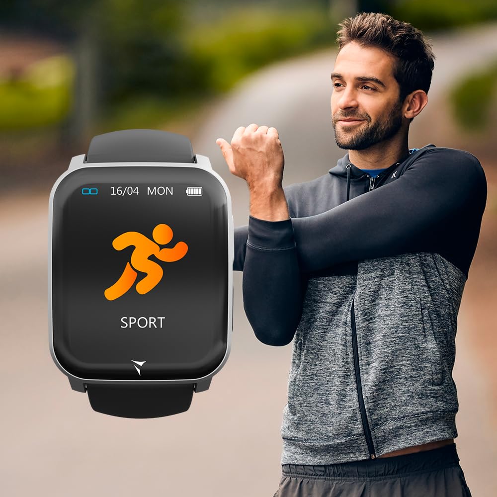 TECHMADE Smartwatch Tech Feel, ECG ad un tracciato, Frequenza Cardiaca, Ossigenzione, Sport, Sleep Monitor, Notifica Chiamata, Compatibile con IOS e Android (Silver Case - Black Strap)