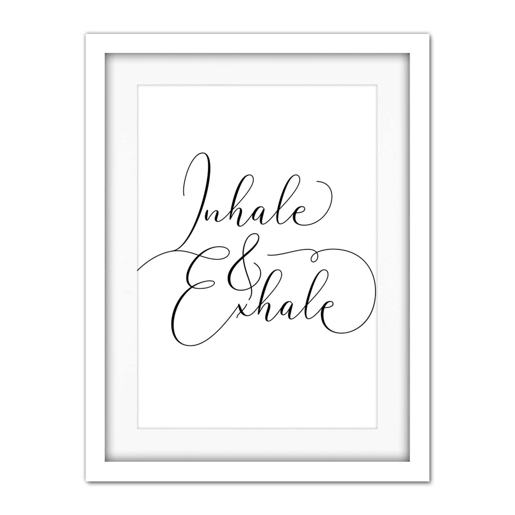 Wee Blue Coo Inhale And Exhale Modern Typography Artwork Framed Wall Art Print 18X24 Inch