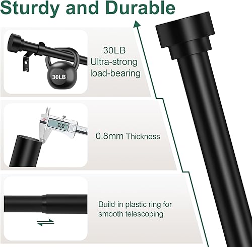 Miniatura 2 de Barras de cortina negras para ventanas de 28 a 48 pulgadas (2.3-4 pies), barras de cortina resistentes de 1 pulgada de diámetro, barra de cortina