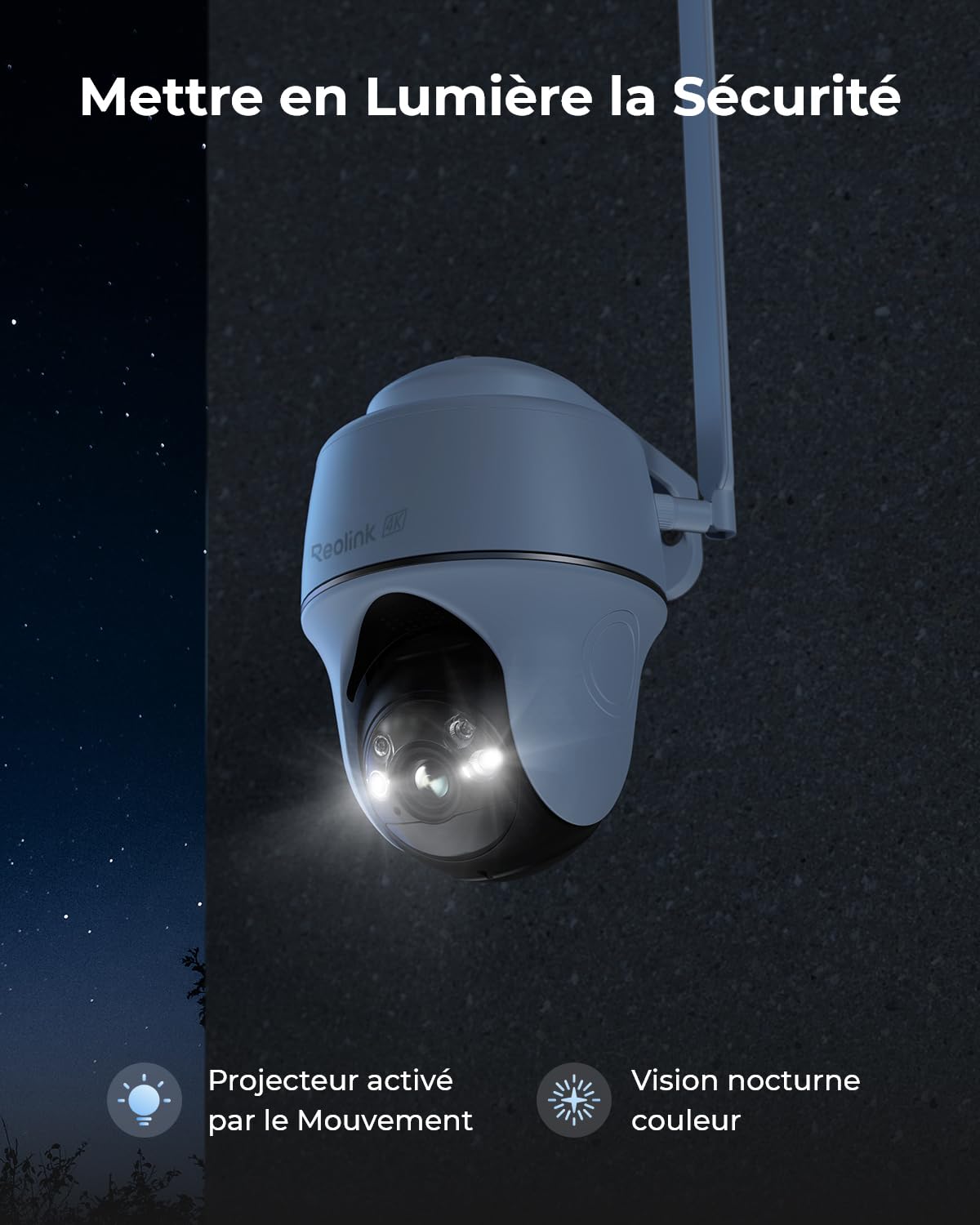 Reolink 4K Caméra Solaire 4G Carte SIM, Vision Nuit Couleur, Go PT Ultra | 355° Pan & 140° Tilt, Détection IA Personne/Véhicule/Animal, LTE, Audio Bidirectionnel, Extérieur, Panneau Solaire Inclus