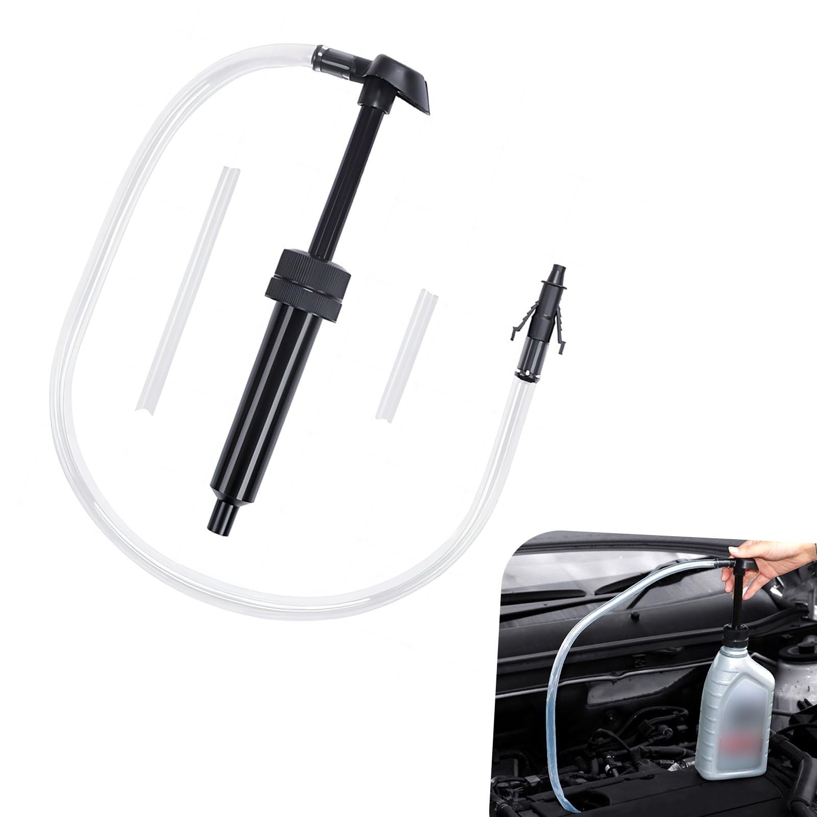 1 PC Automotive Manual Antifreeze Pump, Flexible Plunger Transmission Suction Pump with 60/14/7.5cm Hose, Non-Destructive Installation Accessories, Suitable for Most Car Models (Black)