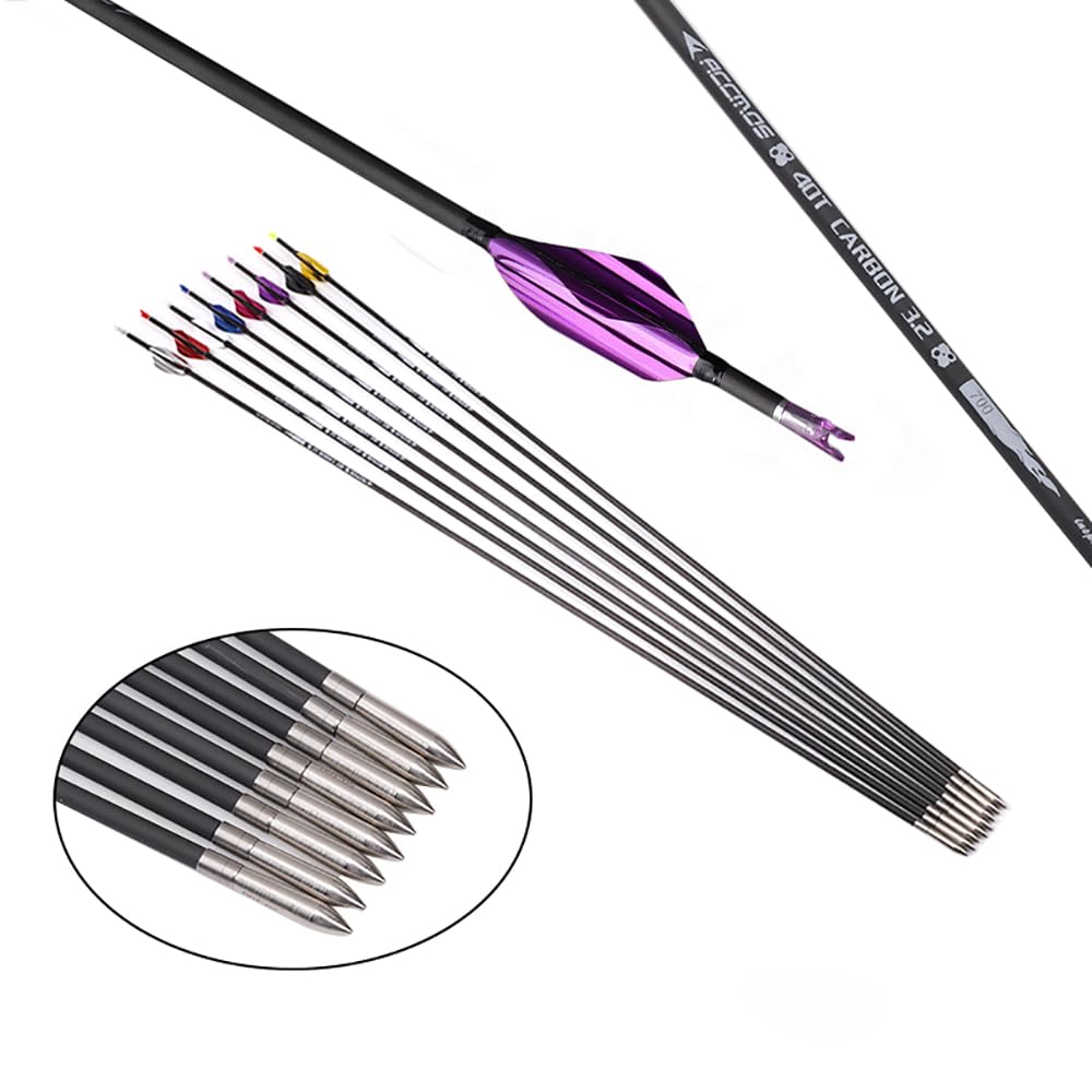 12 Pezzi Frecce con Piume a Spirale, Lunghezza Dell'asta 31 Pollici, ID 3,2 mm, Spine 650 (Purple)