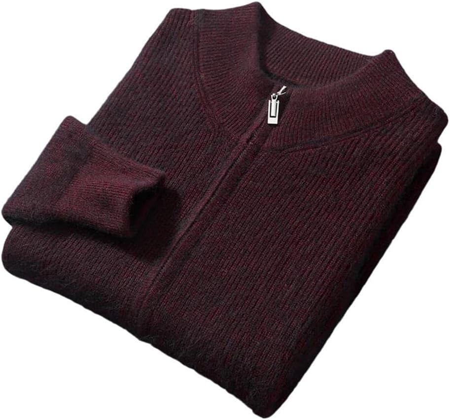 Men's Solid Cashmere Sweaters Stand Collar Thickened Cardigan Fall Winter Casual Knitted Zipper Tops