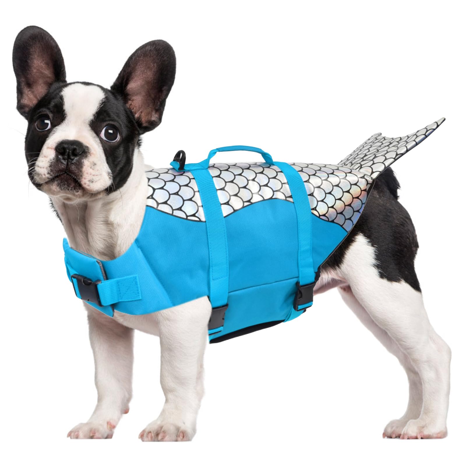 Chaleco Salvavidas De Tiburón para Perros, Flotador para Perros con Asa Y Reflectante, Chaleco De Flotación para Pperros Pequeños Y Grandes para Deportes Acuáticos En Mar/Lago/Río,Azul,M