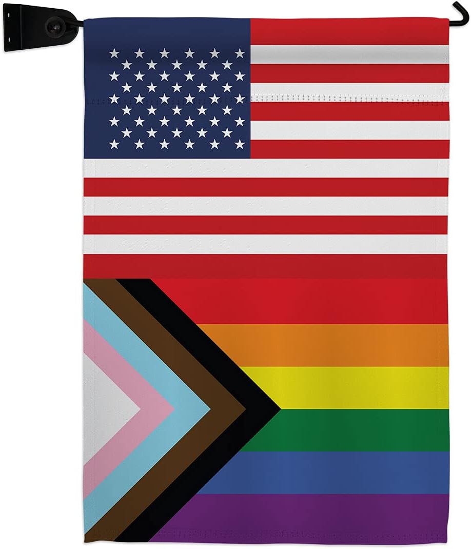 US Progress Pride Burlap Burlap Garden Flag Support Rainbow Love LGBT Gay Bisexual Pansexual Transgender Small Decorative Gift Yard House Banner Double-Sided Made In USA 13 X 18.5