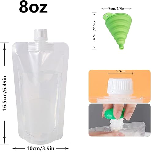 Miniatura 4 de 10 frascos de plástico ocultables, bolsas reutilizables de 8 onzas con embudo para actividades al aire libre, hogar, viajes