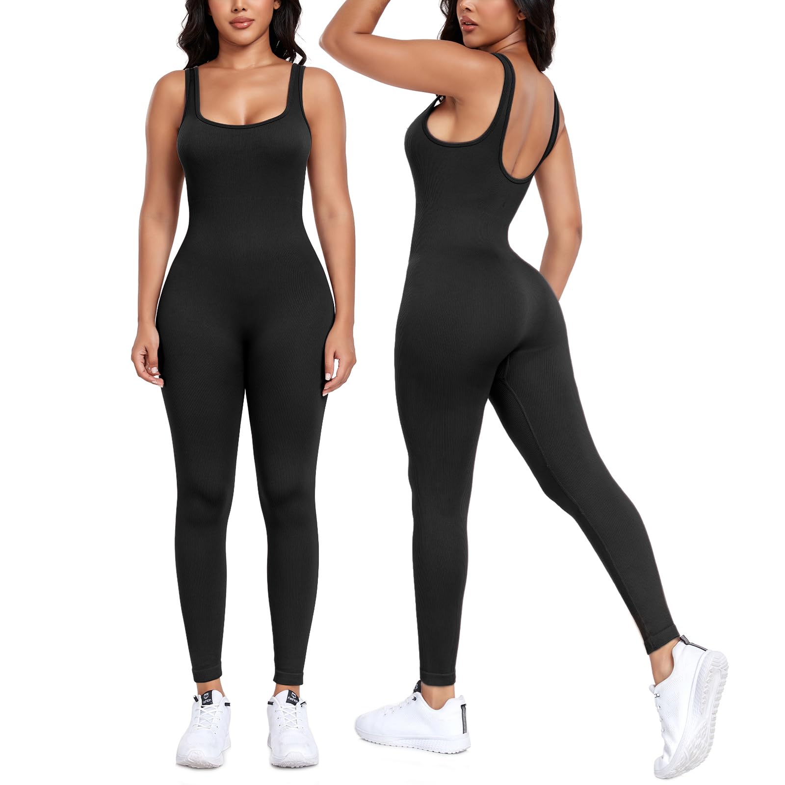 Litthing Monos de Yoga Para Mujer Bodycon de Cuello Cuadrado Sin Manga de Una Pieza Mono Deportivo Sexy Ropa Deportiva Mujer Chándal Conjunto de Gimnasio Ajustado Elástico Acanalados Romper