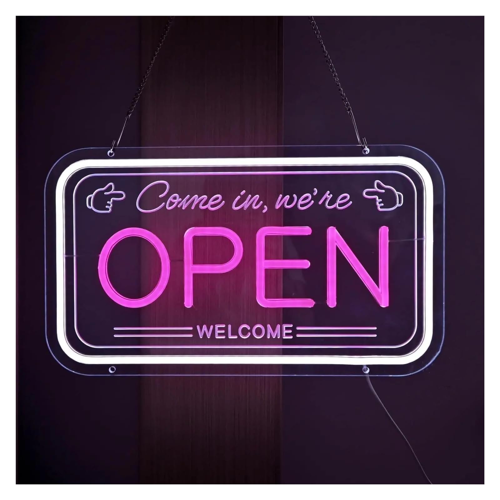 Hanging Art Neon Signs Come In, We're Open Neon Sign LED Light Dimmable For Bar Pub Cafe Restaurant Barber Shop Beauty Salon Hotel Business Decor 40cmx23cm/15.75inx9.06in(Style 1)