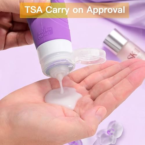 Miniatura 4 de GLAMFIELDS Botellas de viaje para artículos de aseo personal, aprobadas por la TSA, recipientes de viaje de silicona a prueba de fugas, 3 onzas para