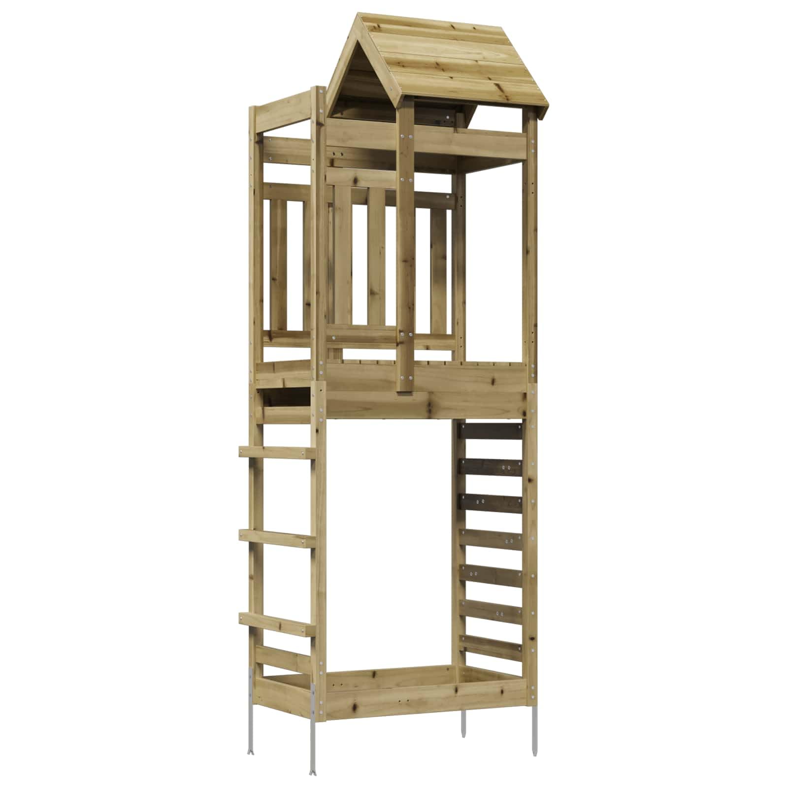 vidaXL Torre de juego marrón 52,5 x 85 x 238 cm madera maciza impregnada, moderna y robusta torre de juego, aventura al aire libre para niños, equipo de juegos en el jardín, diversión para la familia