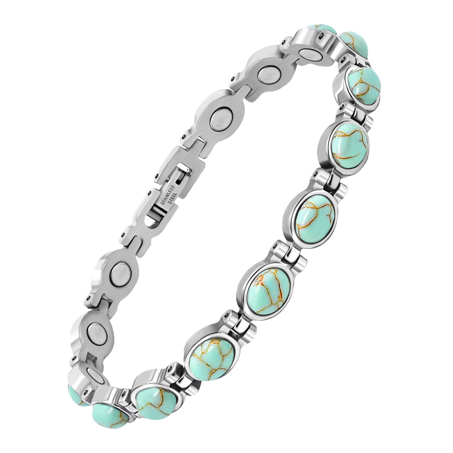 JEROOT Pulsera Magnética de Acero Inoxidable para Terapia y Alivio del Dolor - Brazalete Curativo para Mujer