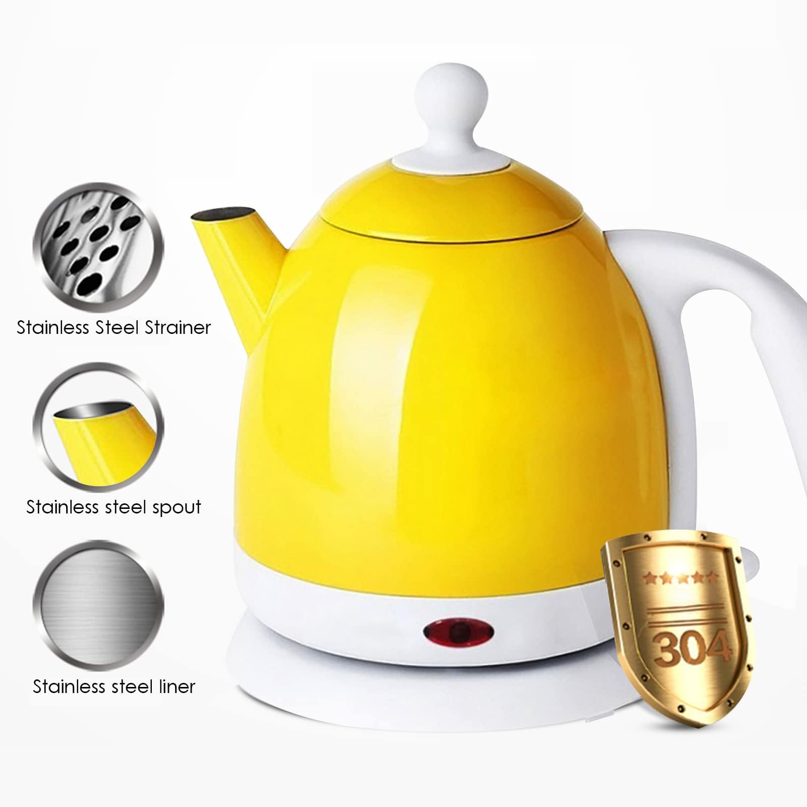 Hervidor de agua eléctrico de ebullición rápida, acero inoxidable 304, protección contra ebullición en seco y apagado automático, hervidor de café para agua caliente, té o café, amarillo