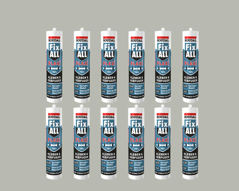 12 x Soudal Fix ALL Flexi, uniwersalny klej, 290 ml, jasnoszary
