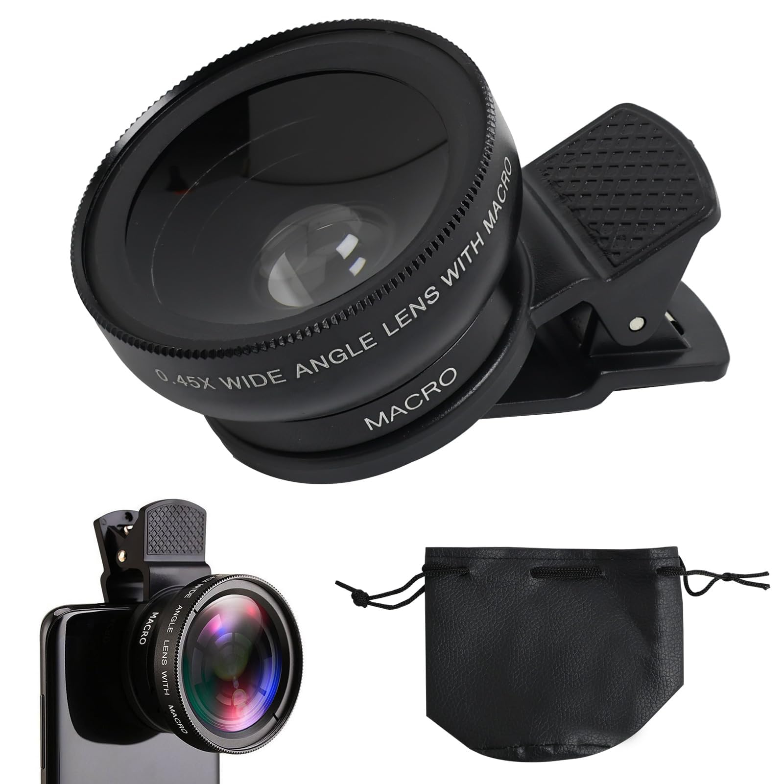 Phone Camera Lens, Phone Camera Lens for Phone, Mobile Phone&Camera Lens Kit, Clip-On iPhone Lens, Universal Phone Cameras Lens Kit (Black) (2 in 1)