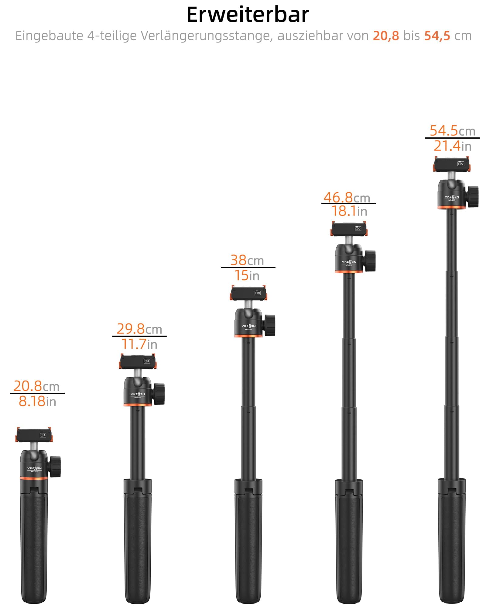 54,5 cm Selfie Stick Stativ für DJI Osmo Nano/Osmo Action 6, 2-in-1 Kleines Tischstativ mit Verlängerungsstab & 360°-Kugelkopf, Ausziehbares Handgriff/Einbeinstativ/Reisen Vlogging Halterung/Zubehör
