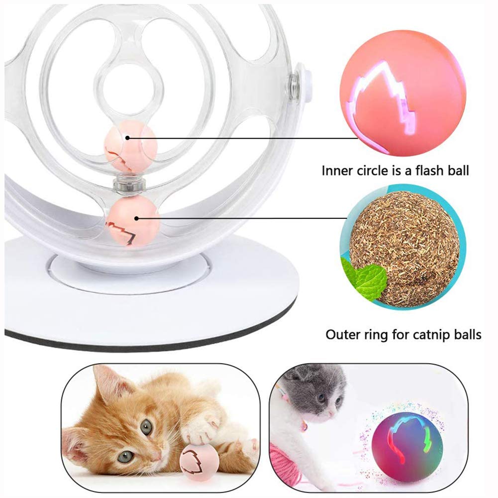Jouets À roulettes pour Chats 360 Degrés Piste Spatiale Jouets Interactifs pour Chats avec Flashing Ball & Catnip Ball Jouet De Chasse Au Chat pour Chaton Chasse Jouant Exercice Entraînement