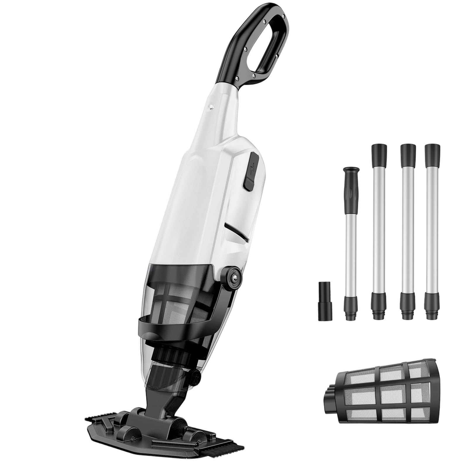 cordless pool vacuum for above ground and inground pools, 18 gpm powerful suction handheld rechargeable pool cleaner with versatile 4-section pole, 1h runtime, ideal for leaves, sand and debris , similar to stock photo