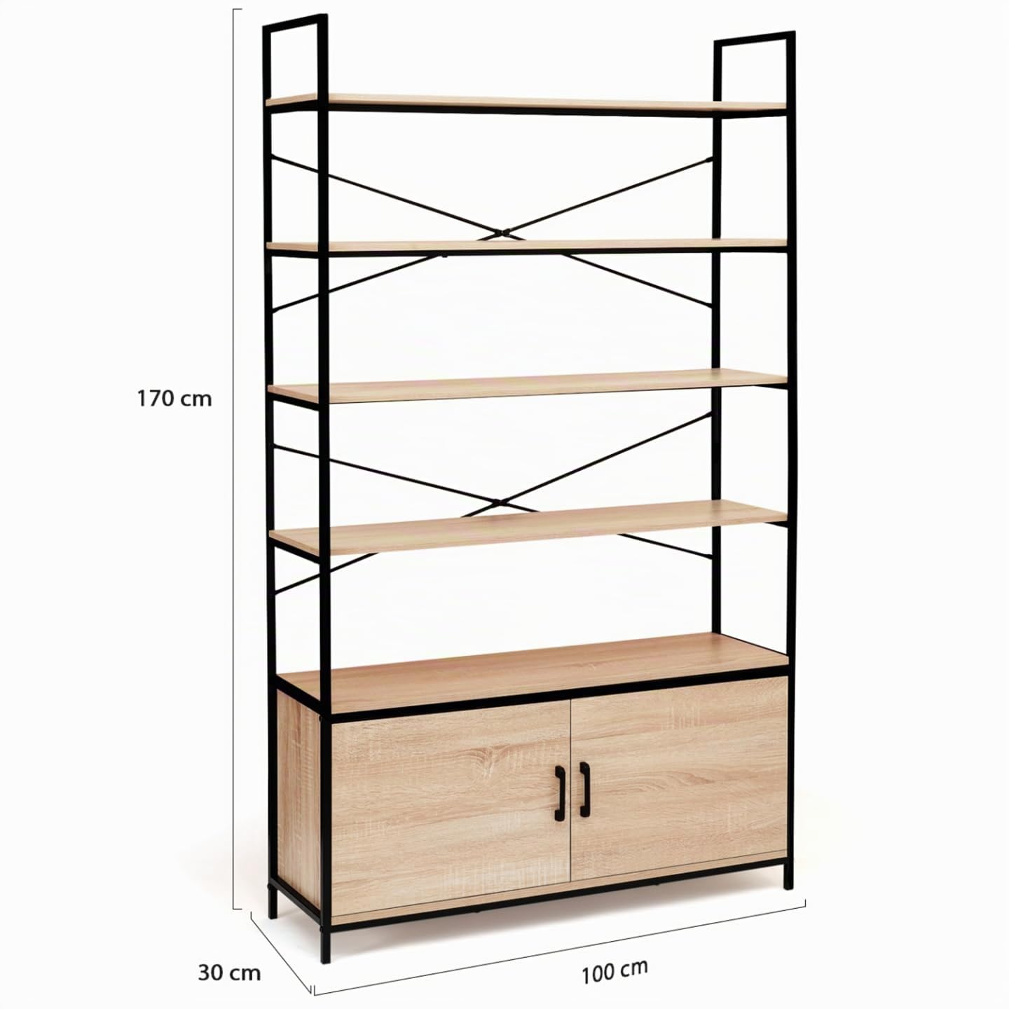 IDMarket - Estantería XL de 5 niveles con armario Detroit Design Industrial 170 cm