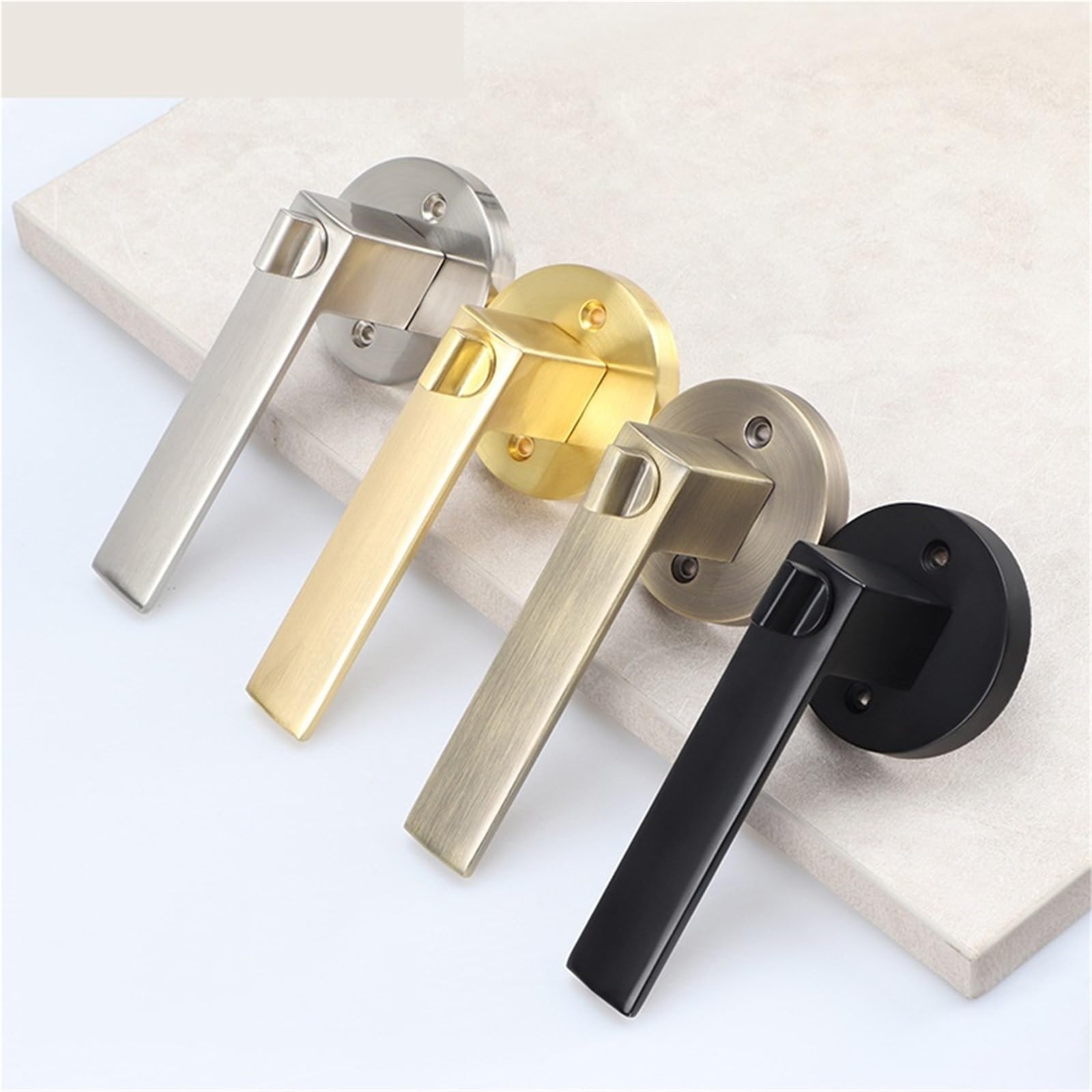 Poignée de porte avec rosace carrée dorée pour intimité chambre et bain sans clé