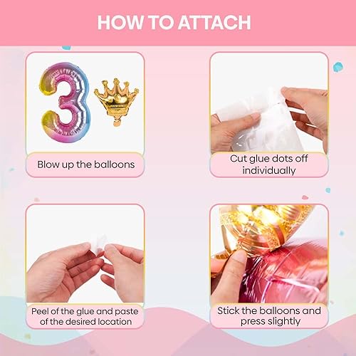 Miniatura 6 de Globo de número 3 de 40 pulgadas, degradado arcoíris con corona desmontable, fácil de inflar y desinflar reutilizable, globos de Mylar de aluminio