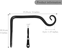 Vista 2 de Paquete de 2 ganchos resistentes para plantas al aire libre, ganchos de pared de metal negro para cestas de flores, comederos de pájaros, linternas