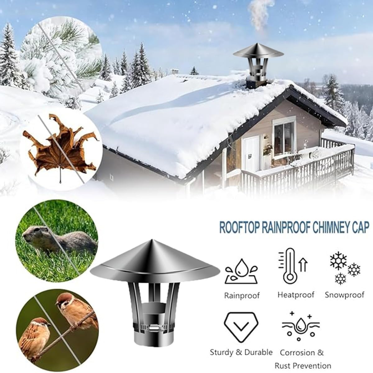 Tappo for camino regolabile in acciaio inossidabile 304 - Copertura antipioggia resistente alle intemperie Topper for canna fumaria conico da 1,9 "-11,8"(8.6")