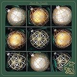 Größe ca. 8cm Krebs Glas Lauscha - Christbaumschmuck aus Glas - Christbaumkugelsets mit 9 Kugeln und verschiedenen Dekorationen - Weihnachtsbaumschmuck (Champagner/Gold/Schwarz)