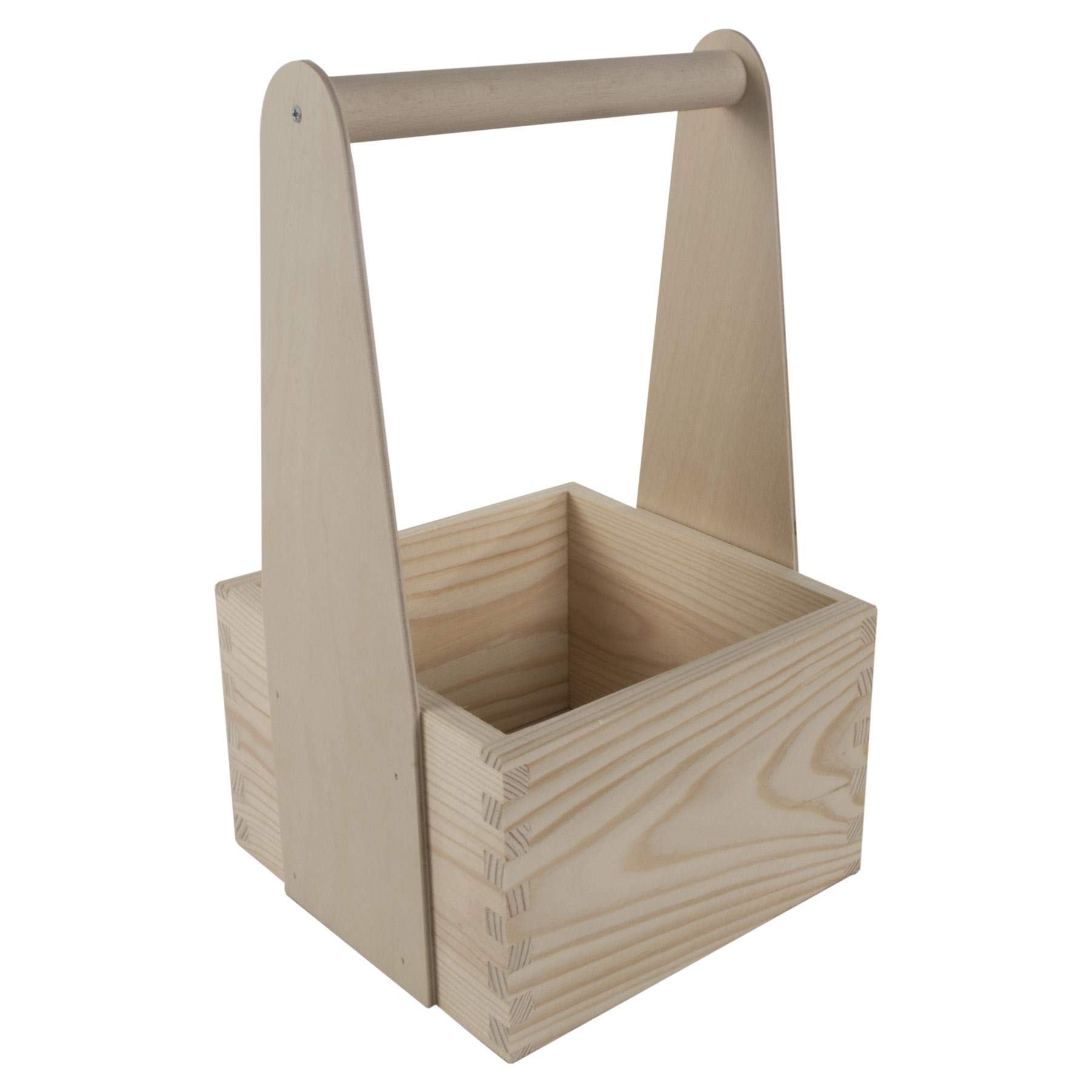 Woodeedoo Tall Wooden Trug Caddy With Handle – Pine Storage Box For Crafts Gardening Diy Decorative Use Kitchen Utensils Tools Or Planters – Multi-Purpose Rustic Tote – 17.5 X 17 X 30 Cm