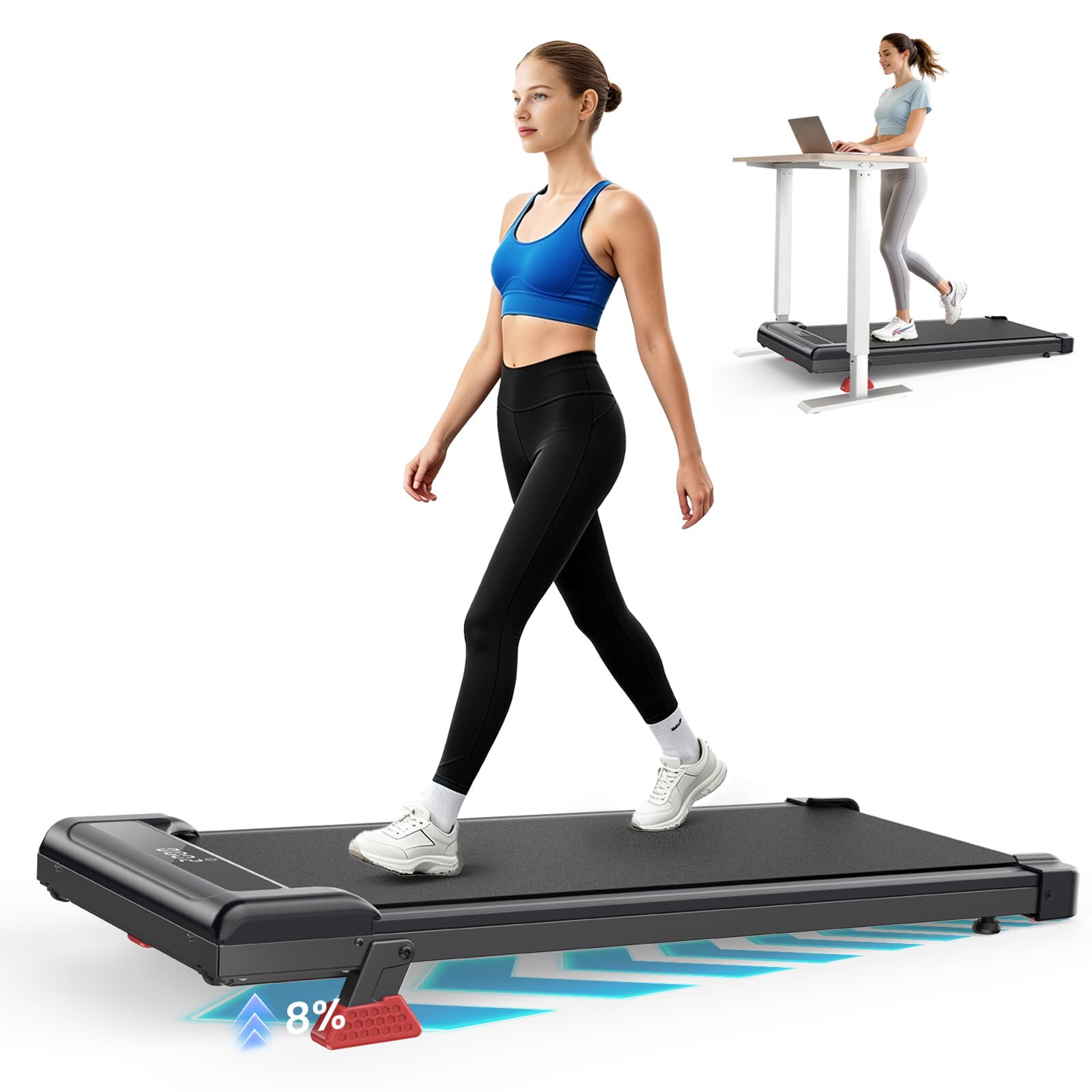 bigzzia Tapis roulant da passeggio con inclinazione, tapis roulant portatile sotto la scrivania 8 km/h, macchine da corsa per casa di piccole dimensioni, con display a LED, telecomando, capacità 145