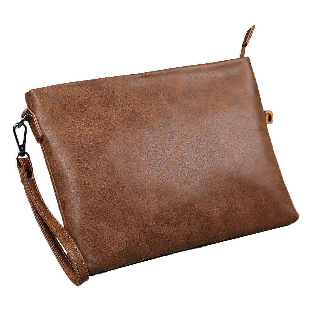 Aideal Pochette Uomo da Polso Pelle sintetica, Multifunzione Borsetta Portacellulare a Mano Marrone Sacchetto Portatile per Ufficio/Lavoro/Shopping