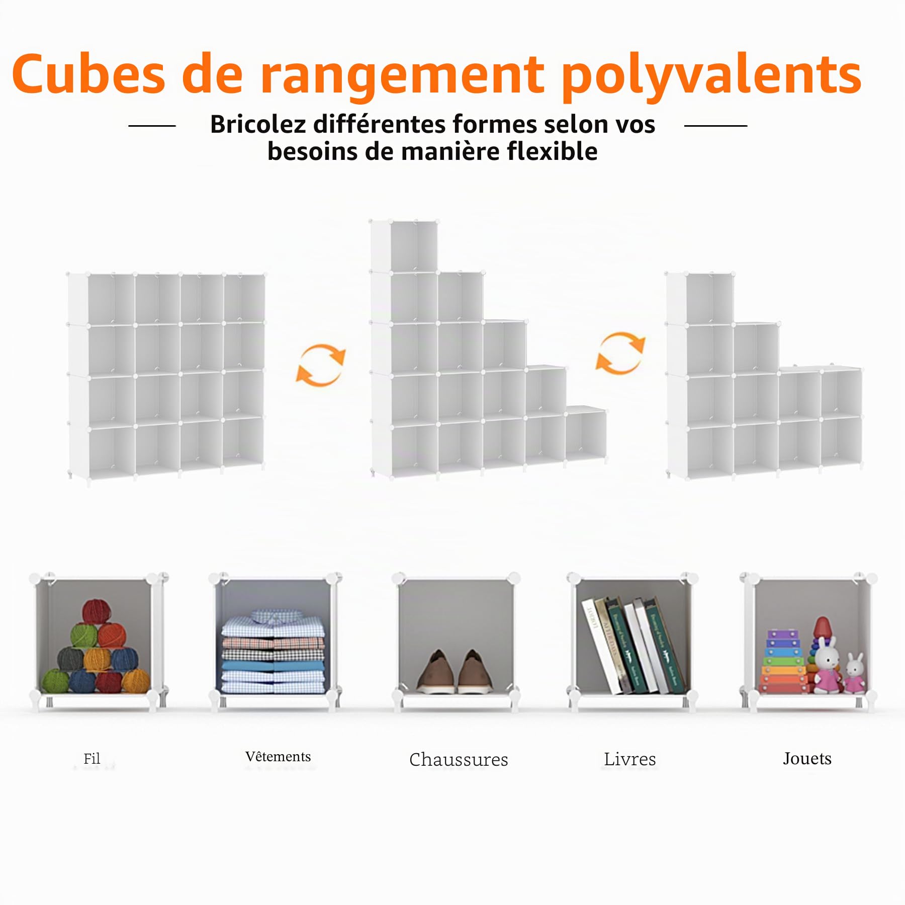 AWTATOS Organiseur de Placard à 16 Cubes, étagères cubiques de Rangement empilables, pour Chambre à Coucher, Placard, Armoire, Salle de Bain, Blanc