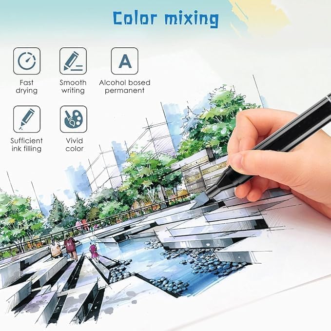 Dkriva® Dual Tip Brush Markers Set - 48 Colorful Sketch Pens for Drawing, Calligraphy & Painting with Carrying Case - Fine & Chisel Tips, Non-Toxic & Smooth Writing for Kids & Adults (80 PCS) 5