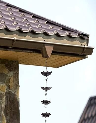 Miniatura 8 de NACH Cadena de Lluvia Decorativa con Paraguas, Cadenas de Lluvia de Hierro Fundido Resistente para Canalón, Bajante, Drenaje Exterior, 96" (8 pies),