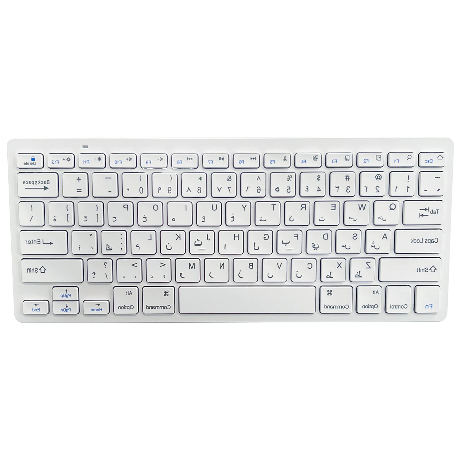 VUCATIN Arabic Language Wireless Bluetooth Keyboard, 10M Bluetooth Range 76 Key Arabic Blue Switch Keyboard IOS Android Available 3-Months Work for Multi Device Windows Mac Laptop Macbook Pro (White)