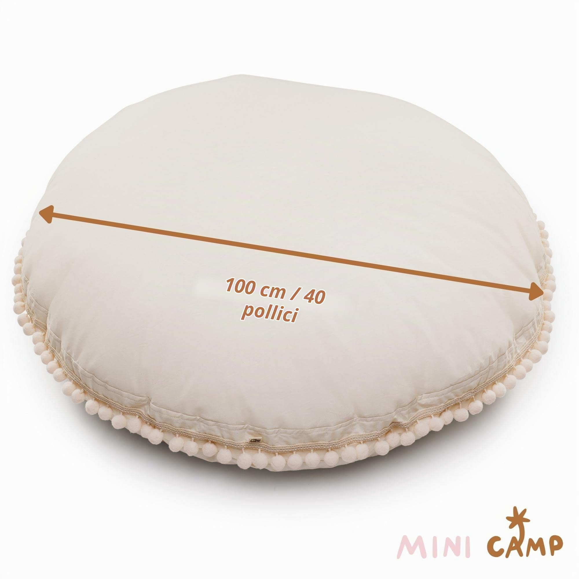 MINICAMP Cuscini Pavimento per Bambini, Sacco Morbido con Riempimento Incluso e copertura Lavabile, Adorabile Cuscino da Pavimento, 100% Cotone Certito, 100 cm Di Larghezza (Beige)