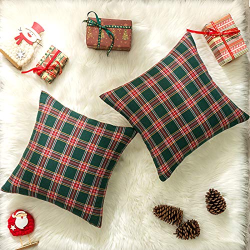 Image of AQOTHES Christmas Plaid Decorative Throw Pillow Covers Green Red 20x20