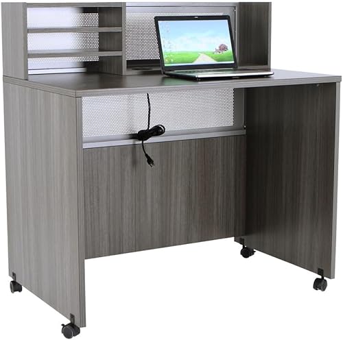 nbf signature series Modern Reception Desk - at Work Mobile Standing Height Checkout Counter Station - 48" W x 30" D Gray Laminate for Front Desk