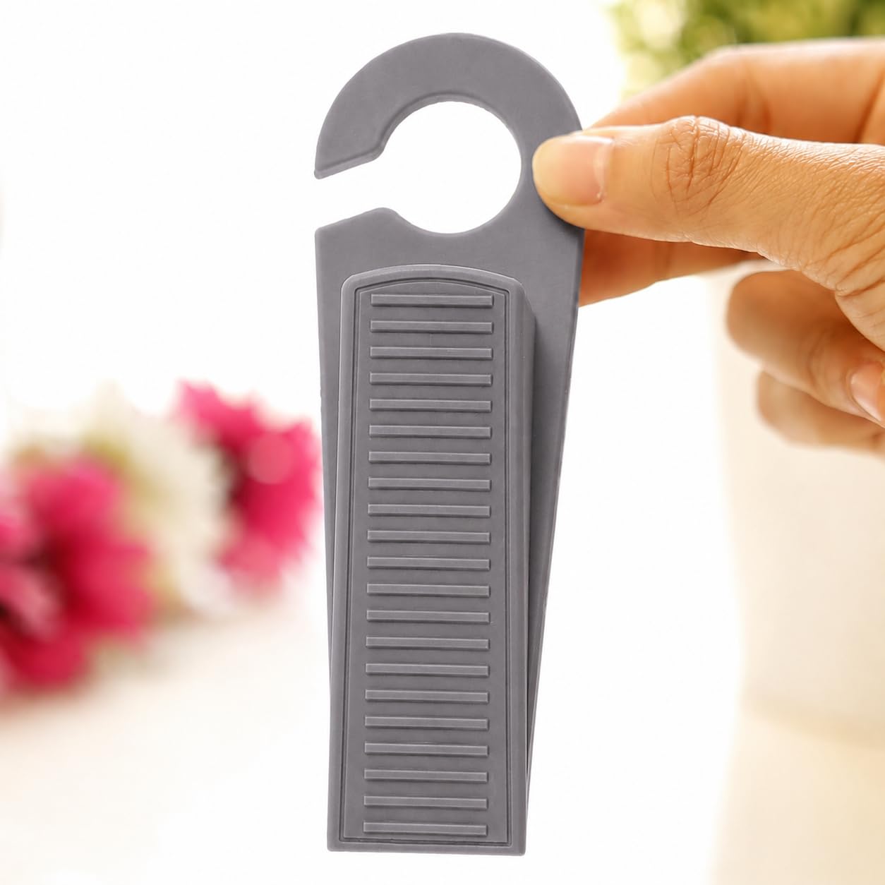 Rubber Door Stopper Wedge Set of 2 | Heavy Duty Anti-Slip Door Stop with Hanging Hook | Non-Slip Rubber Door Holder for Wood, Tile, Marble, Granite & Laminate Floors | Grey, Home & Office Use — Amazon image 2