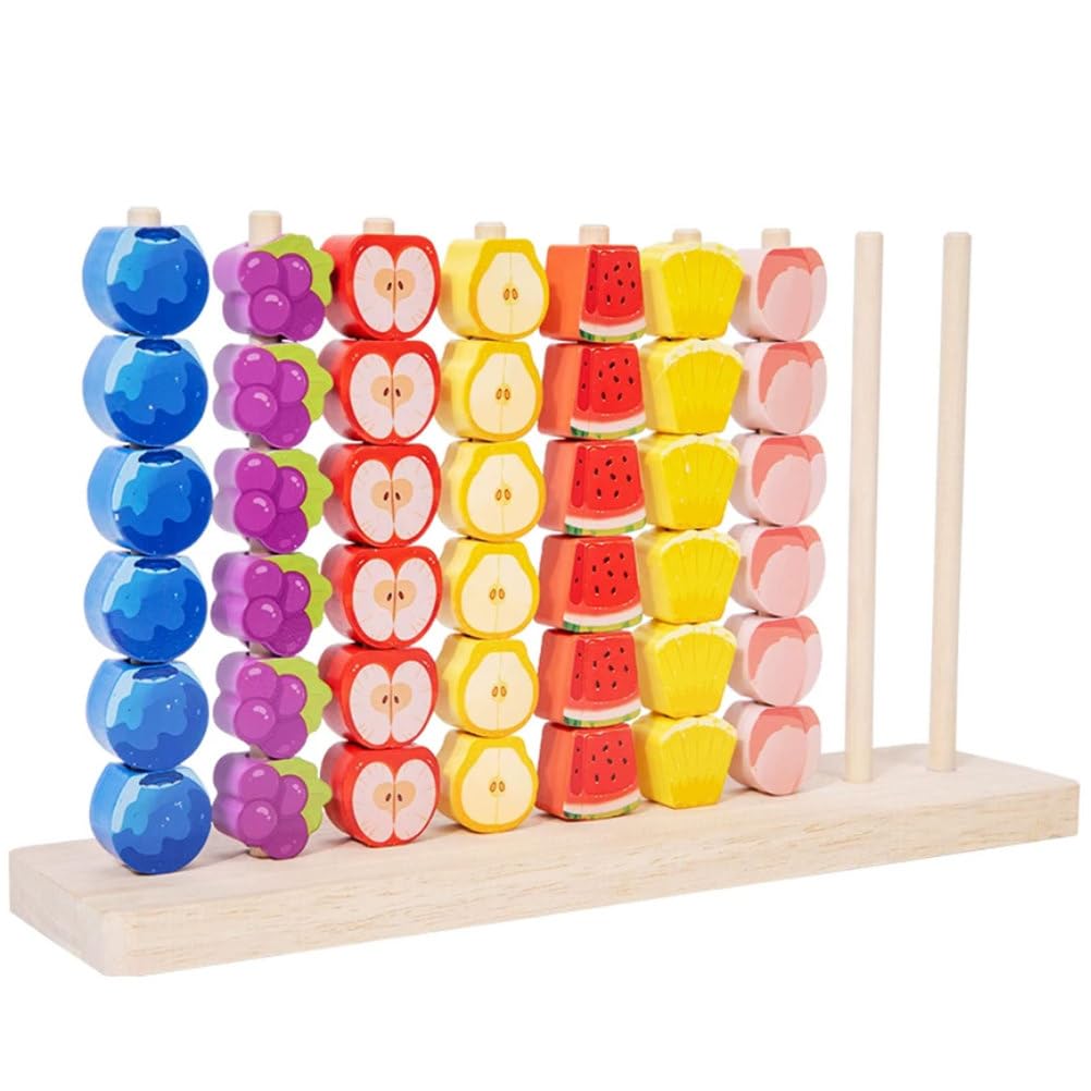 ttnmrc Montessori Wooden Fruit Bead Abacus Stacking Toy