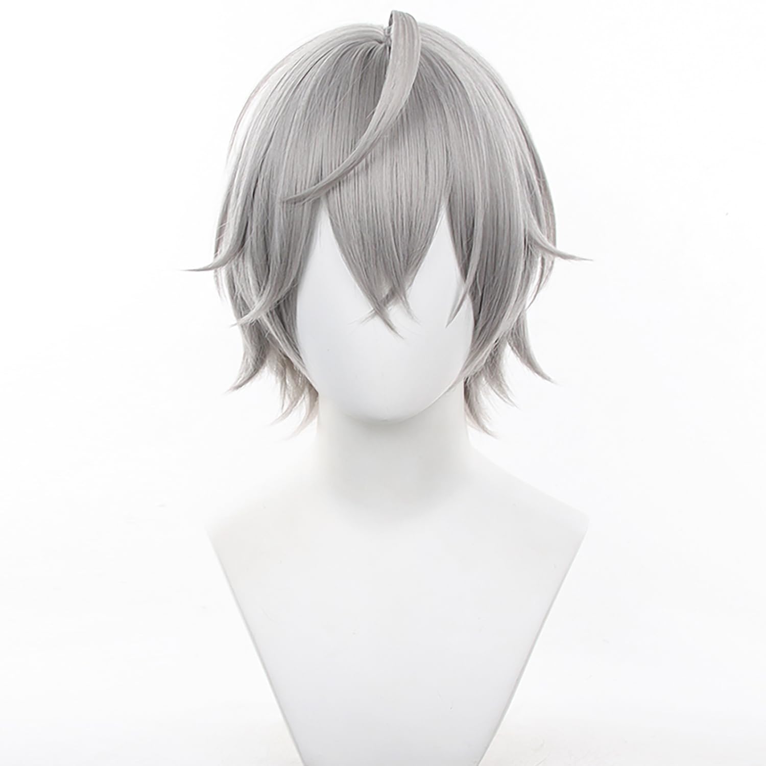 Grey Short Wig for Men with Bangs Heat Resistant Synthetic Straight Costume Hair for Unisex Women Men Halloween Cos Anime Party Replacement Wigs - Image 2